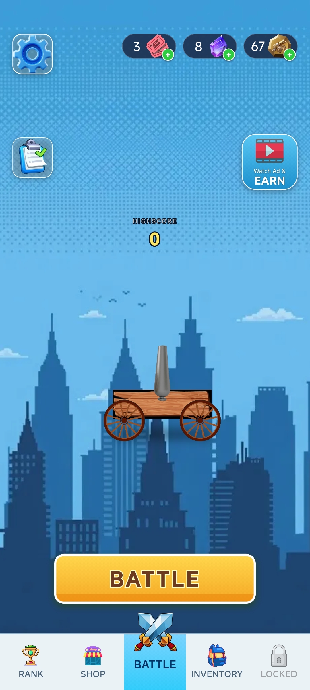 Rock Blast Cannon Gameplay Screen